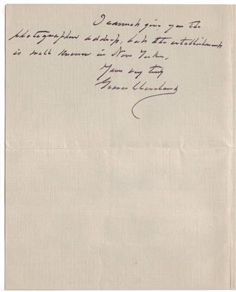 CLEVELAND, GROVER. Autograph Letter Signed, to publisher George H. Ellis Co. (Gentlemen),